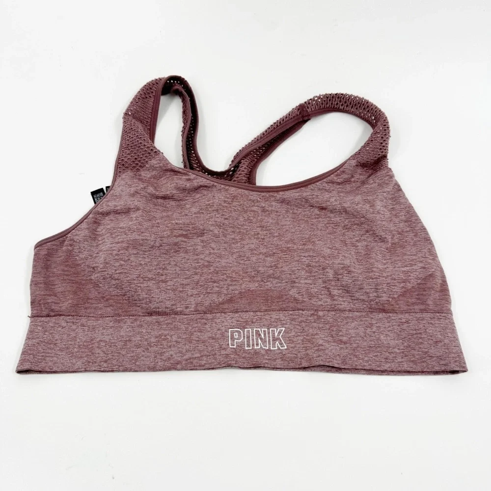 ✅ Victoria’s Secret Pink Sport Seamless Lightly Lined Bra Gray & Rose X-LARGE - Picture 1 of 6
